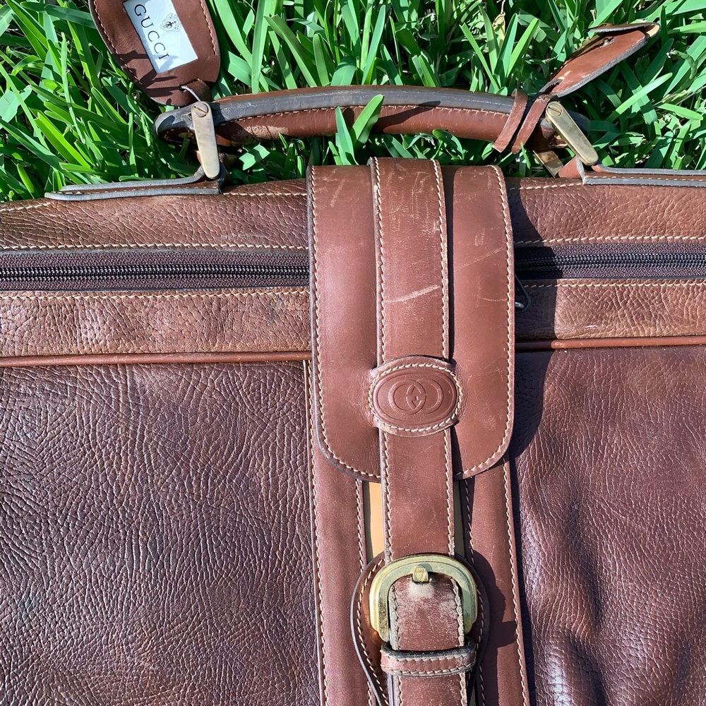 GUCCI Brown Leather Travel Suitcase Vintage AUTHENTIC - Picture 4 of 9